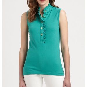 Tory Burch green button down sleeveless polo top